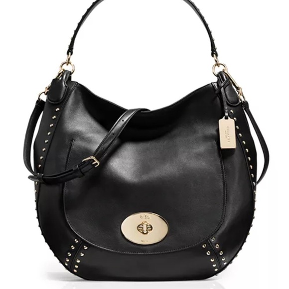 Vintage Coach black leather gold studded Circle Hobo shoulder bag - Picture 1 of 11